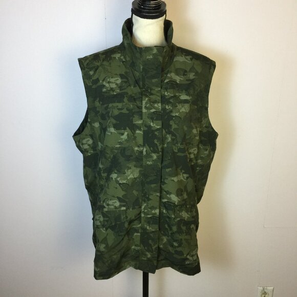Eddie Bauer Utility Vest XL Womans Green Camouflage Full Zip Sleeveless Outdoor - Picture 1 of 15